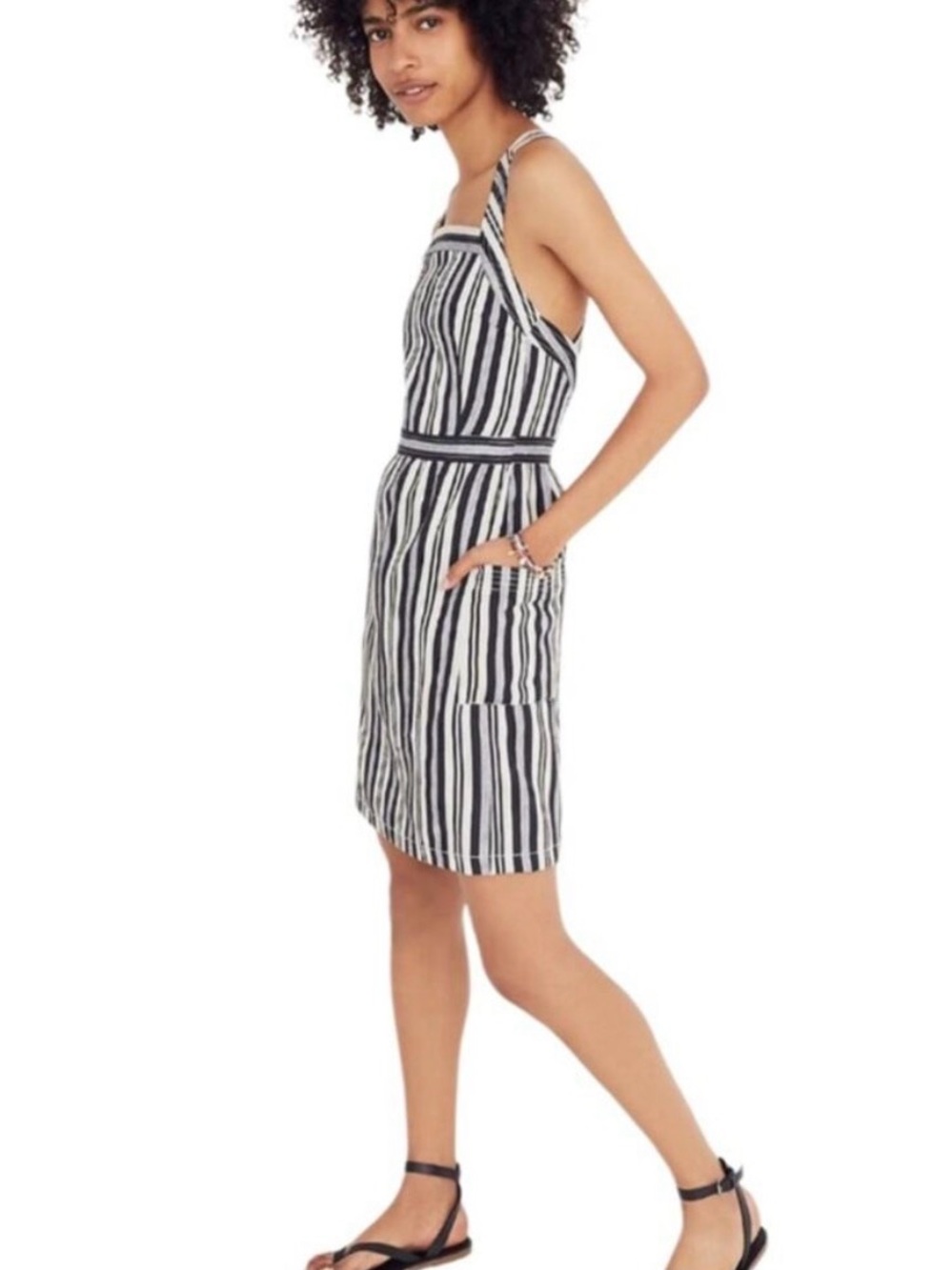 Madewell apron dress in black and grey vertical stripes, size 4 - Picture 5 of 8